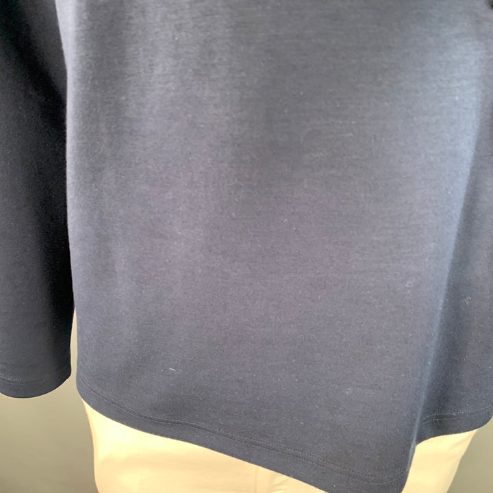 TED BAKER Size L Longman Navy Blue White Stripe Polyester Blend 1/4 Zip Sweatshirt