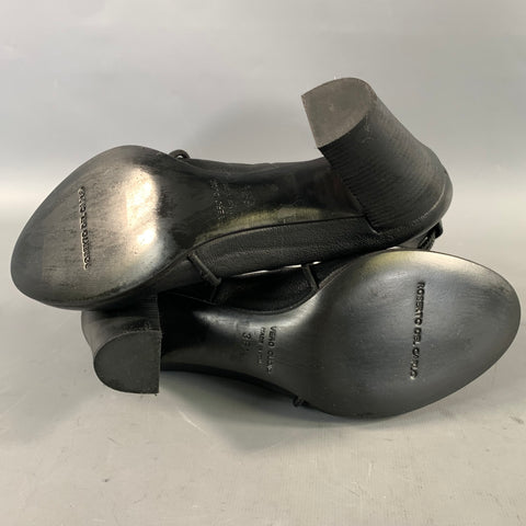 ROBERTO DEL CARLO Size 6.5 Black Leather Ankle Strap Pumps