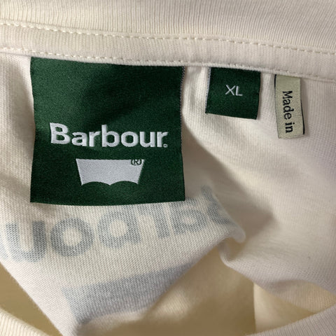BARBOUR Size XL Cream Green Graphic Cotton Oversized T shirt