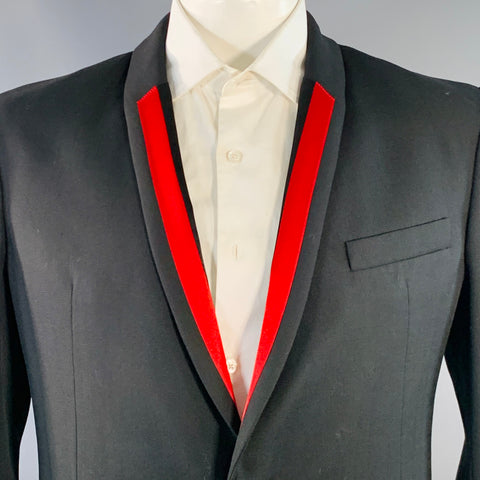 HAIDER ACKERMANN Size 42 Black Red Wool Shawl Collar Sport Coat