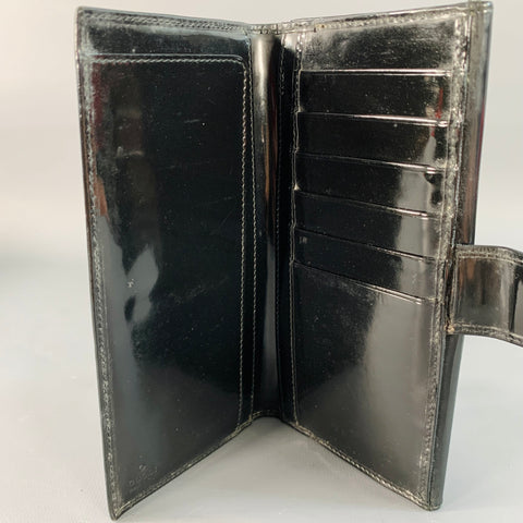 GUCCI Black Embossed Monogram Logo Patent Leather Checkbook Wallet