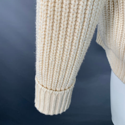 Cardigan en maille épaisse BEAMS Taille M Crème Logo appliqué orange Mélange de laine
