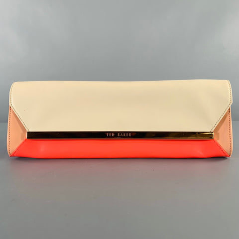 TED BAKER Beige Orange Color Block Leather Clutch Handbag