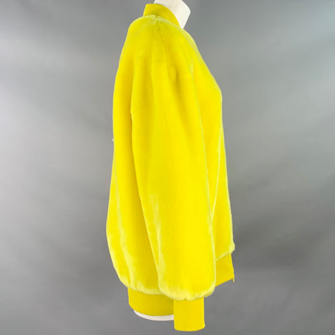 TIBI Size S Yellow Acrylic Faux Fur Oversized Zip Up Bomber Jacket