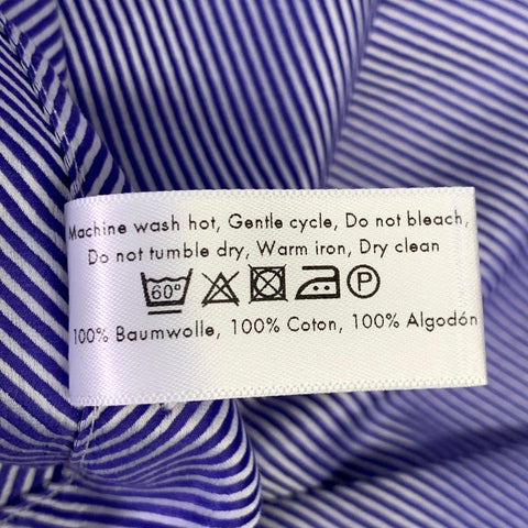 ETON Size M Blue White Diagonal Stripe Cotton Curved Cutaway Long Sleeve Shirt