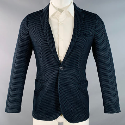 EMPORIO ARMANI Size 34 Regular Navy Textured Polyester Sport Coat