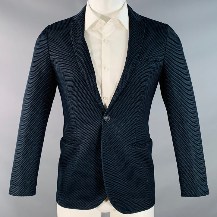 EMPORIO ARMANI Size 34 Regular Navy Textured Polyester Sport Coat