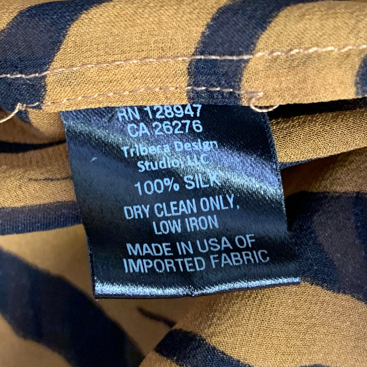 NILI LOTAN Size M Black Brown Silk Animal Print Bow Blouse