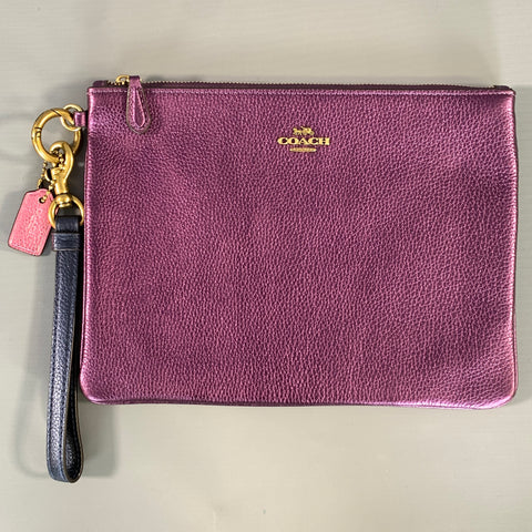 COACH HOL2018 Purple Navy 39250 Metallic Pebble Grain Leather Pouch