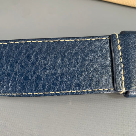 PRADA Navy Tan Pebble Grain Leather Belt