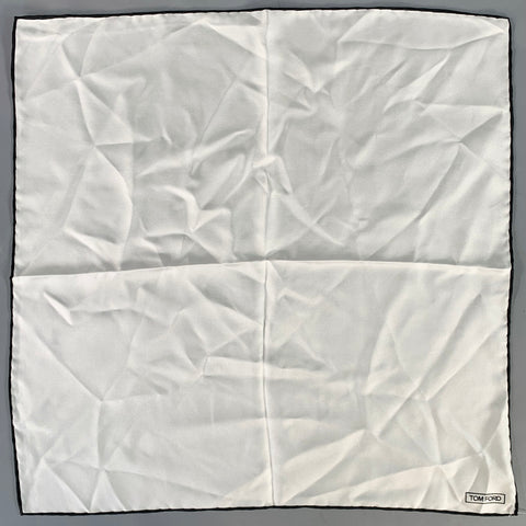 TOM FORD White Black Logo Silk Pocket Square