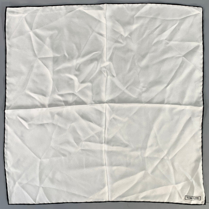 TOM FORD White Black Logo Silk Pocket Square