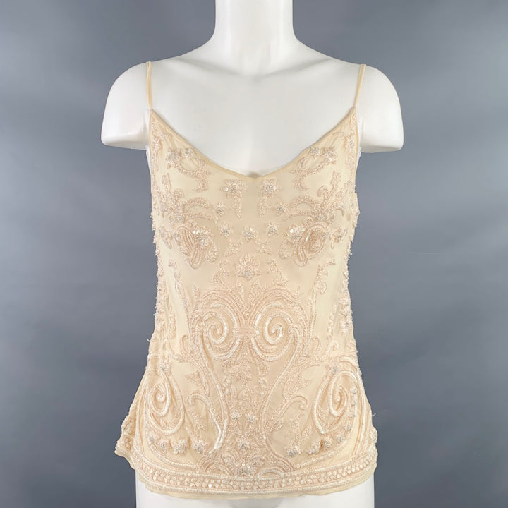 RALPH LAUREN Size M Beige Cream Silk Embroidered Spaghetti Straps Dress Top