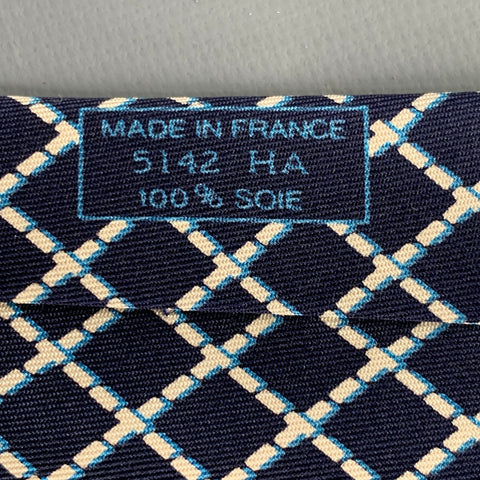 HERMES Navy White Diamond 5142 HA Silk Tie