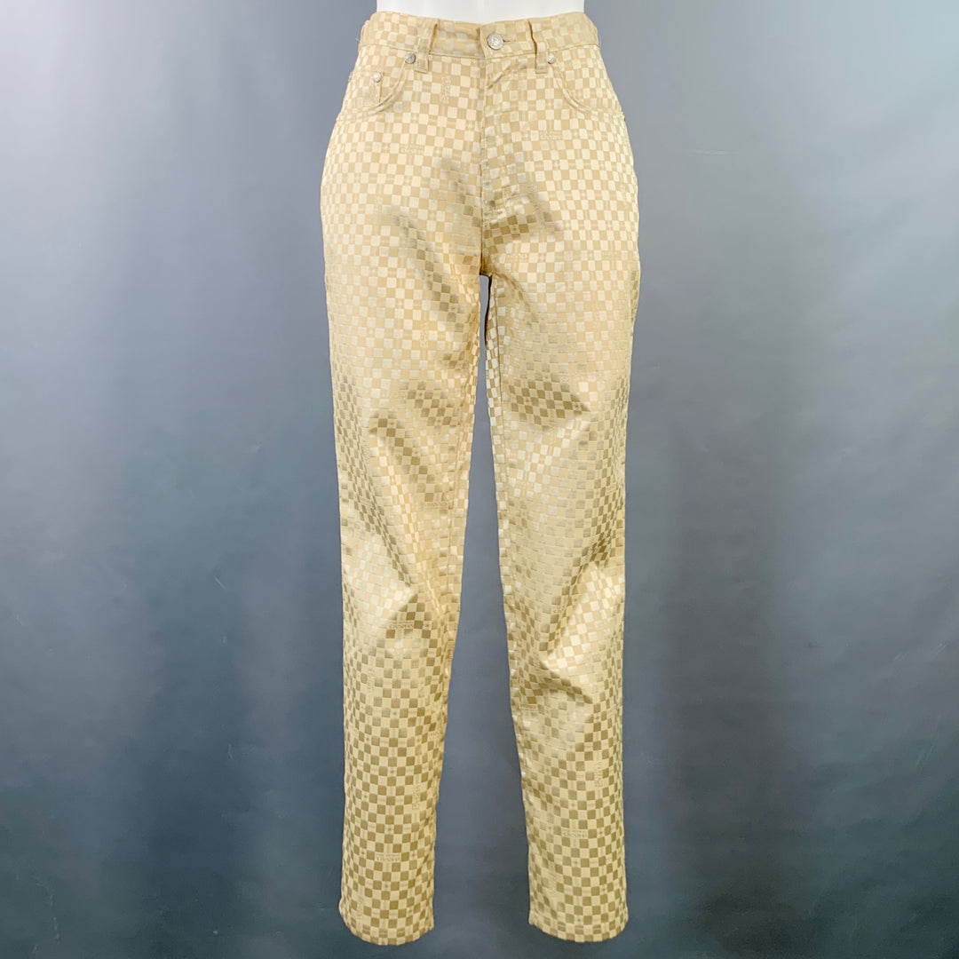 V2 by VERSACE Size 28 Beige Polyester Blend Checkered Jean Cut Casual Pants
