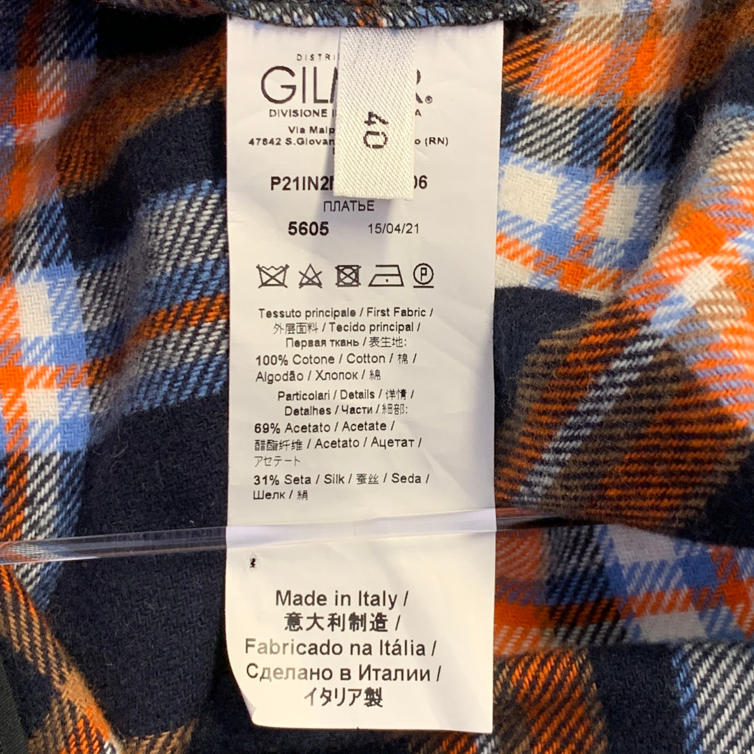 N°21 Size 4 Orange Black White Cotton Plaid Asymmetrical Ruched Maxi Dress