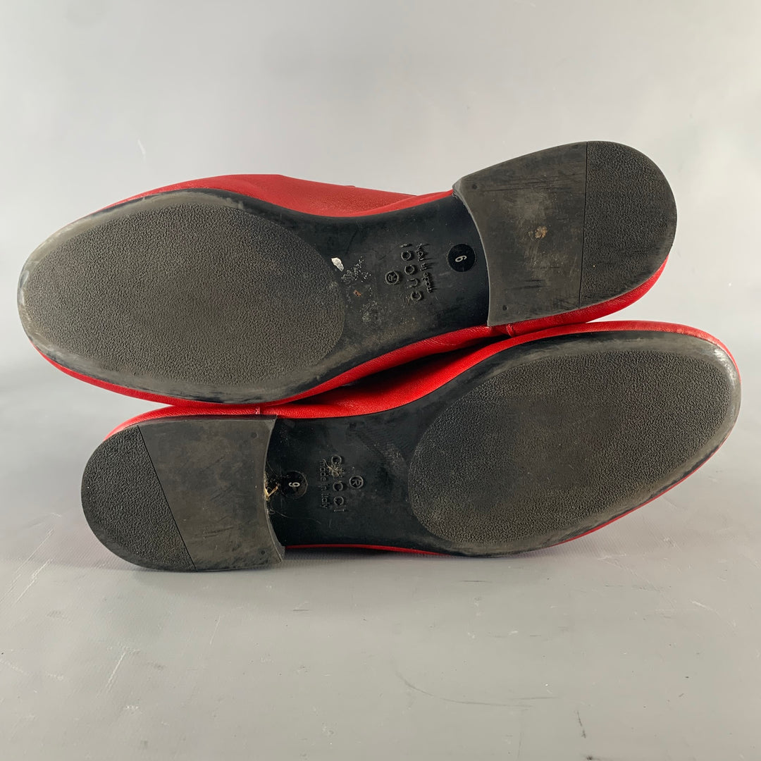 GUCCI Size 9.5 Red Solid Leather Slip On Loafers