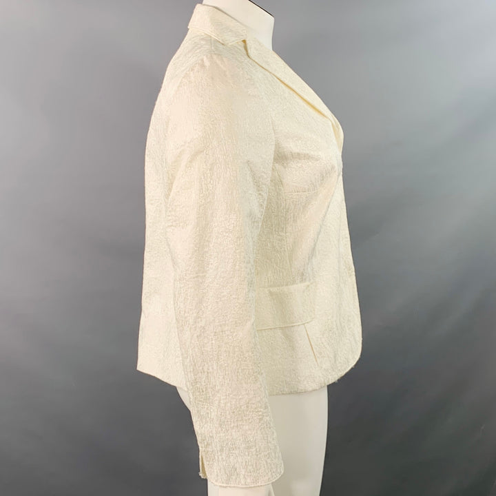 AKRIS Size 14 Cream Cotton Blend Scribble Stitch Hook Eye Jacket Blazer