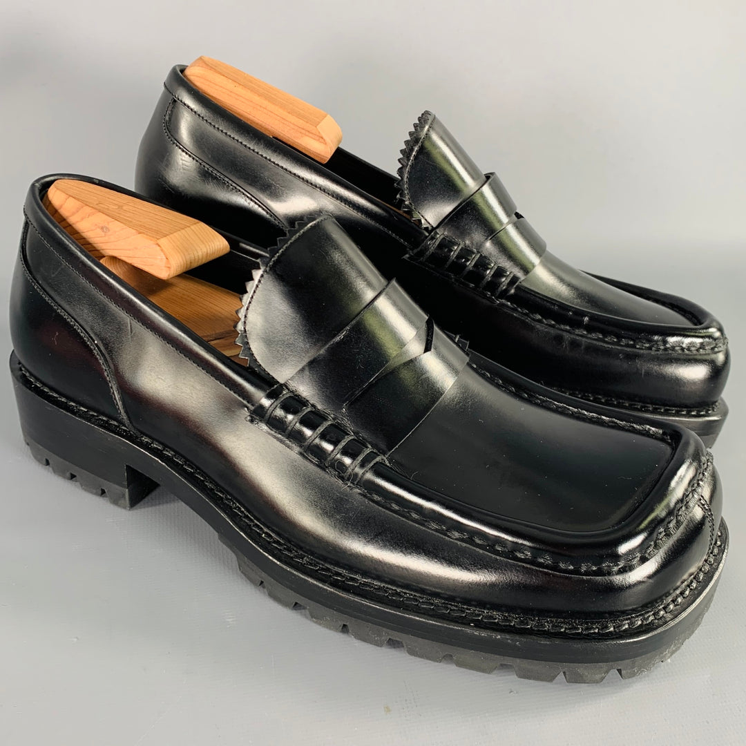 DRIES VAN NOTEN Size 9.5 Black Square Toe Penny Loafers