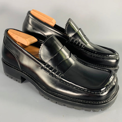 DRIES VAN NOTEN Size 9.5 Black Square Toe Penny Loafers