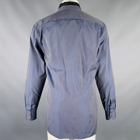LANVIN Size M Navy Black Grid Cotton Button Up Long Sleeve Shirt