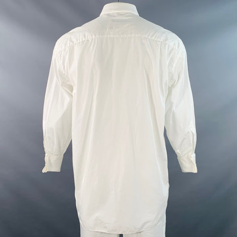Chemise de smoking à manches longues avec poignets mousquetaires en coton texturé blanc ERMENEGILDO ZEGNA Taille XL
