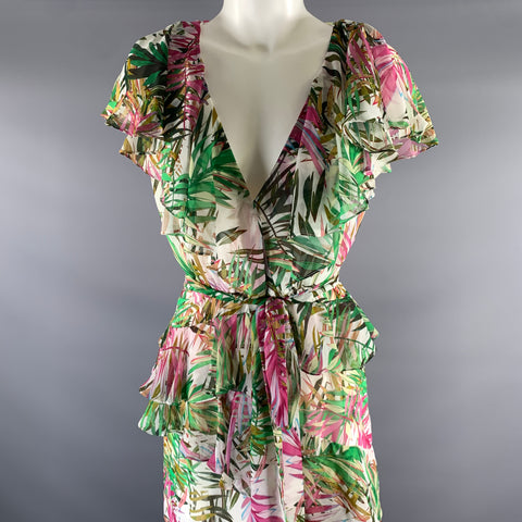 BADGLEY MISCHKA Size 6 Green Pink Polyester Maxi Long Dress