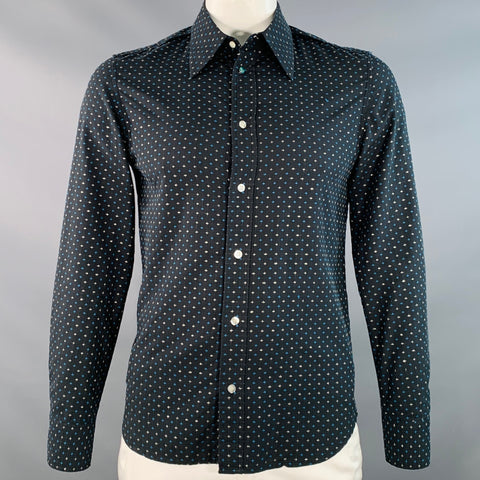 DIESEL Size L Black Silver Blue Embroidered Cross Cotton Slim Fit Long Sleeve Shirt
