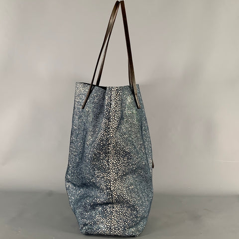 LINDE GALLERY Navy Ivory Embossed Suede Tote Bag