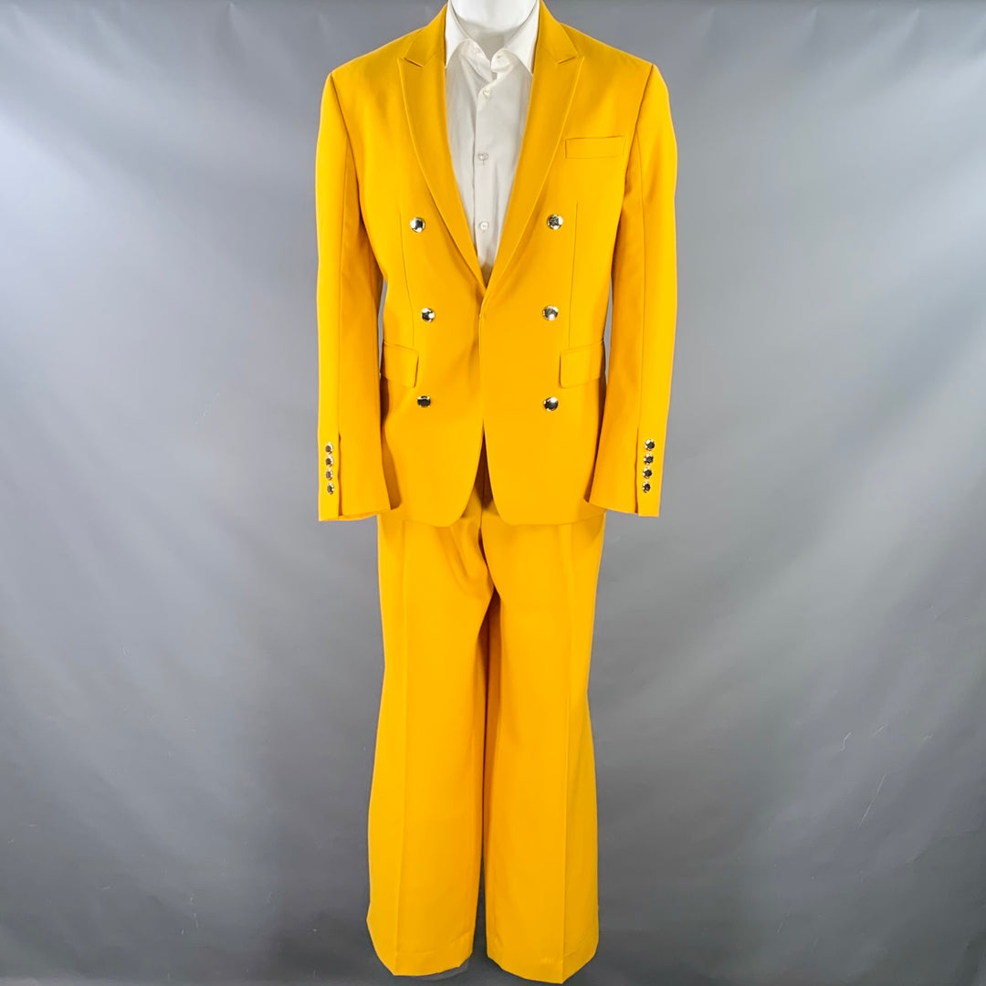 BURBERRY SS23 Size 40 Yellow Wool Double Breasted Peak Lapel Single Snap Suit