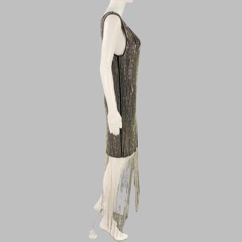 FANG Size M Asymmetrical Rhinestone Black Silver Cotton Blend Sleeveless Square Neck Cocktail Dress