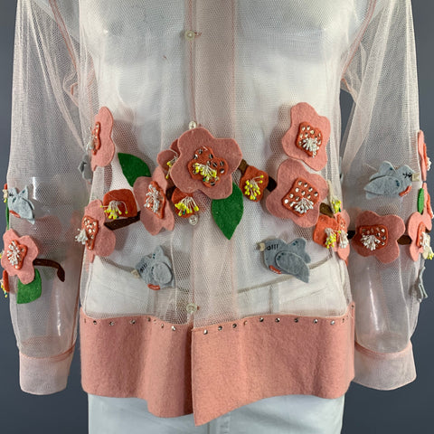 BODE Size XL Pink Floral Nylon Button Up Long Sleeve Shirt