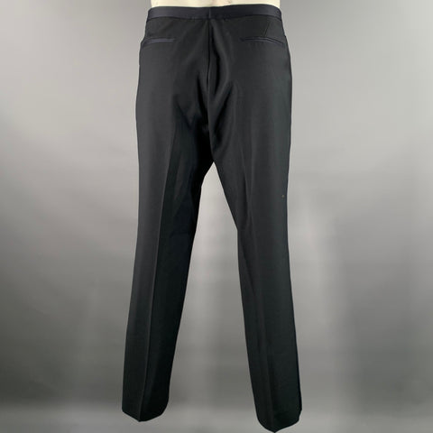 CALVIN KLEIN Size 44 Navy Wool Peak Lapel 3 Piece Tuxedo