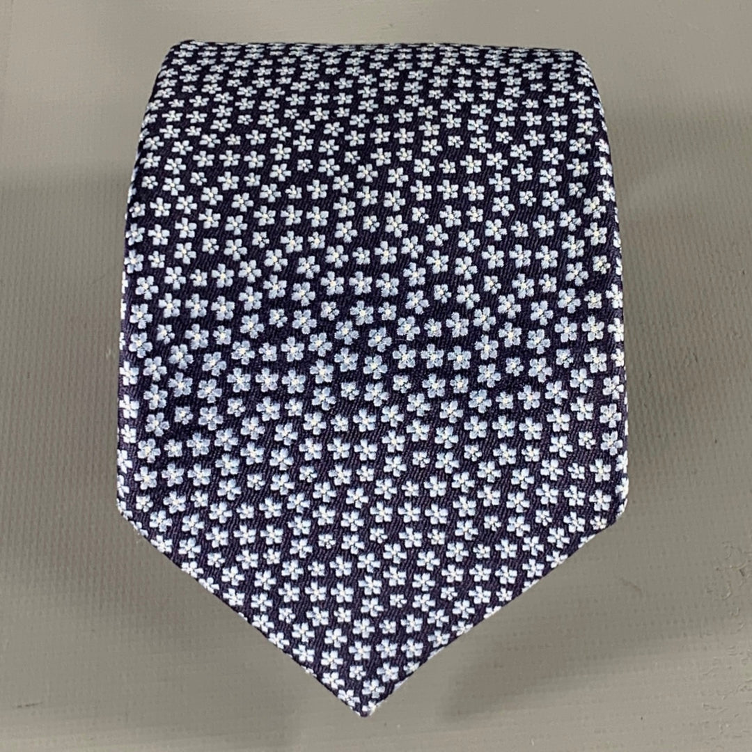 ERMENEGILDO ZEGNA Navy Light Blue Floral Silk Tie