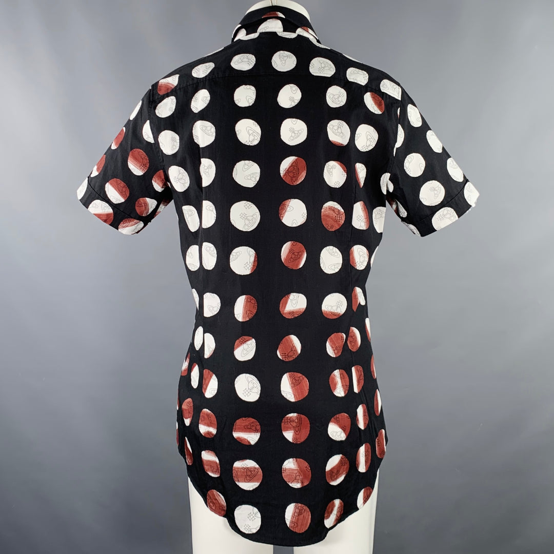 VIVIENNE WESTWOOD Size M Black White Brown Print Cotton Short Sleeve Shirt
