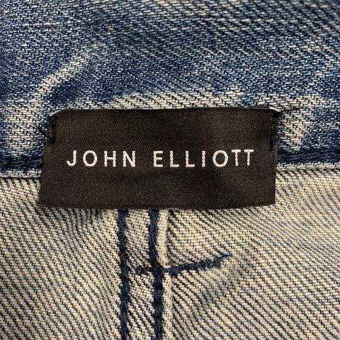 JOHN ELLIOTT Size 34 Blue Distressed Cotton Blend Button Fly Jeans