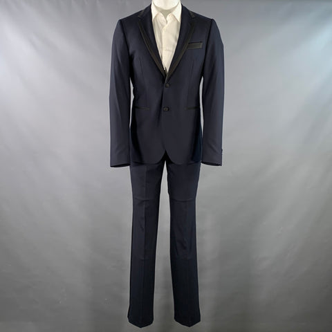 INDOCHINO Size 38 Navy Black Contrast Trim Wool Cashmere Tuxedo