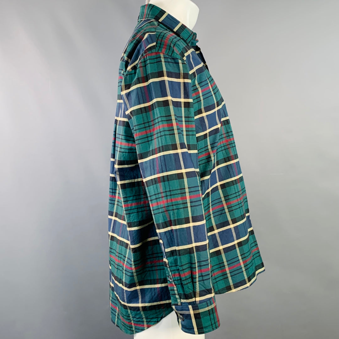 STUSSY Size S Green Navy Yellow Plaid Cotton Button Down Long Sleeve Shirt