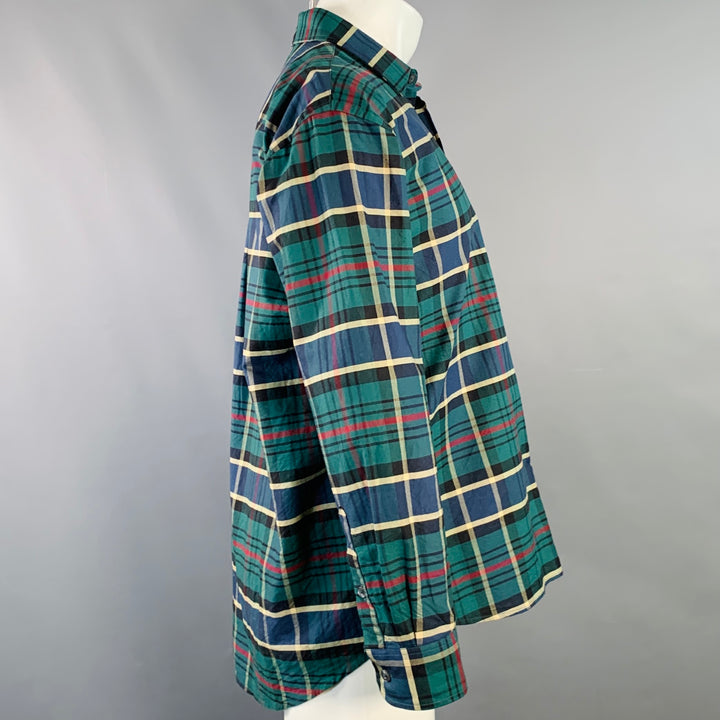 STUSSY Size S Green Navy Yellow Plaid Cotton Button Down Long Sleeve Shirt