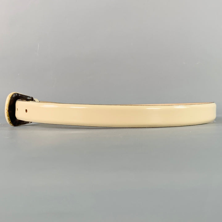 FURLA Size 26 Beige Patent Leather Covered Buckle Skinny Belt