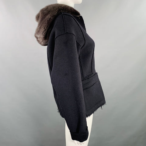 MARNI Size 4 Black Wool Blend Raw Edge Hooded Jacket