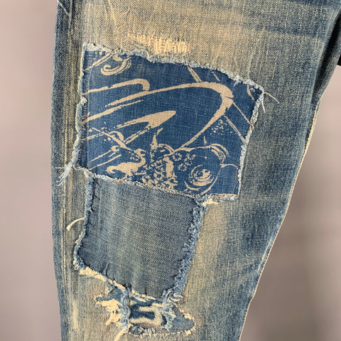 POLO by RALPH LAUREN Size 32 Blue Patchwork Denim Slim Fit Jeans