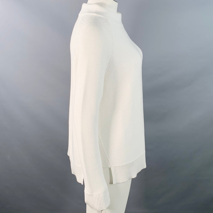 KINROSS Size L Loden White Cotton Garter Stitch Knit Mock Neck Sweater