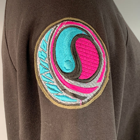 DRIES VAN NOTEN Size L Black Turquoise Applique Cotton Crew Neck Sweatshirt