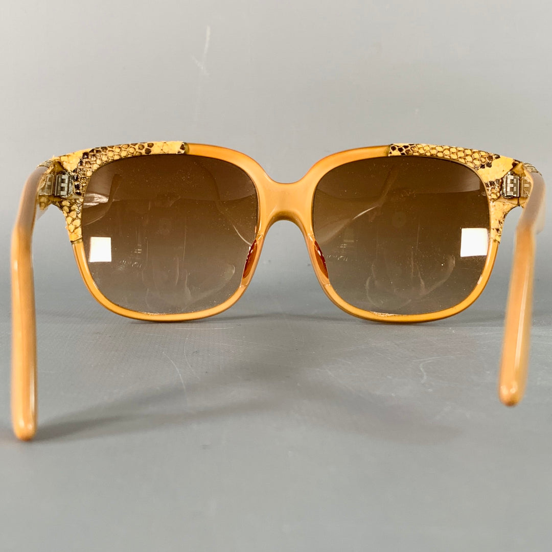 EMMANUELLE KHANH Vintage Tan Brown Snakeskin Leather Acetate Square Sunglasses
