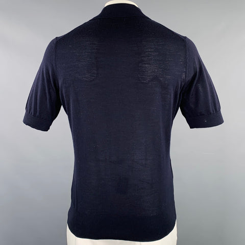 PRADA Size L Navy Knit Cotton Buttoned Polo