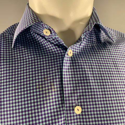 ETON Size S Blue Purple Gingham Cotton Long Sleeve Shirt