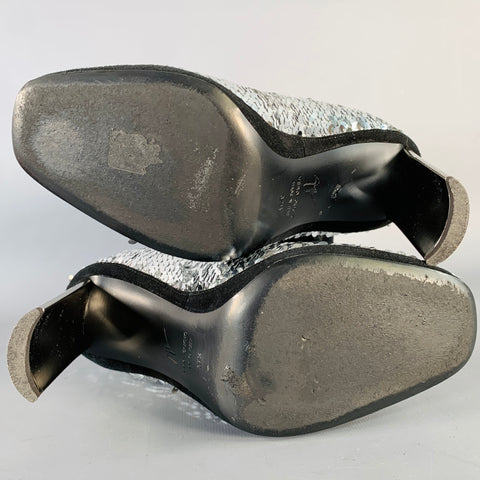 GIUSEPPE ZANOTTI Size 7.5 Silver Black Sequined Back Zip Booties