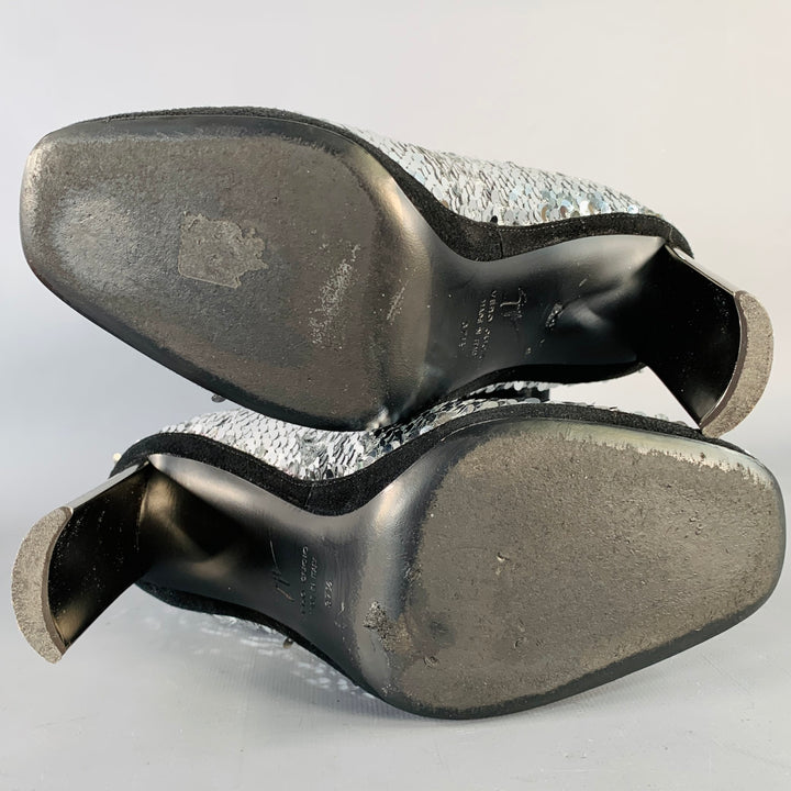 GIUSEPPE ZANOTTI Size 7.5 Silver Black Sequined Back Zip Booties