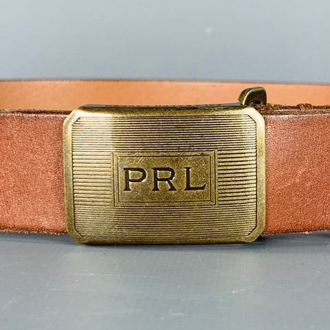 POLO by RALPH LAUREN Size 34 Brown Gold Leather Logo Square Buckle Belt